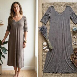 NWT Cream Lace Trim Maxi Dress Medium Grey Green Boho Nighty